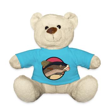 vintage retro Fischkopf Angler Motiv - Teddy - Atollblau - Vorne