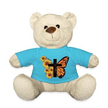 Schmetterling Blume Motivationsspruch Spruch Frau - Teddy - Atollblau - Vorne
