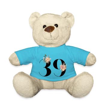Blumen zum 39-jährigen Jubiläum (Geschenk von 39 Jahren) - Teddy - Atollblau - Vorne