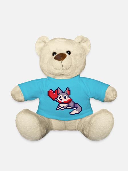 Pixelart Cat with Heart - Teddy Bear - atoll blue