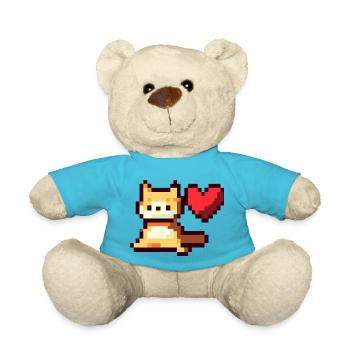 Pixelart, Cat with Heart - Teddy Bear - atoll blue - Front