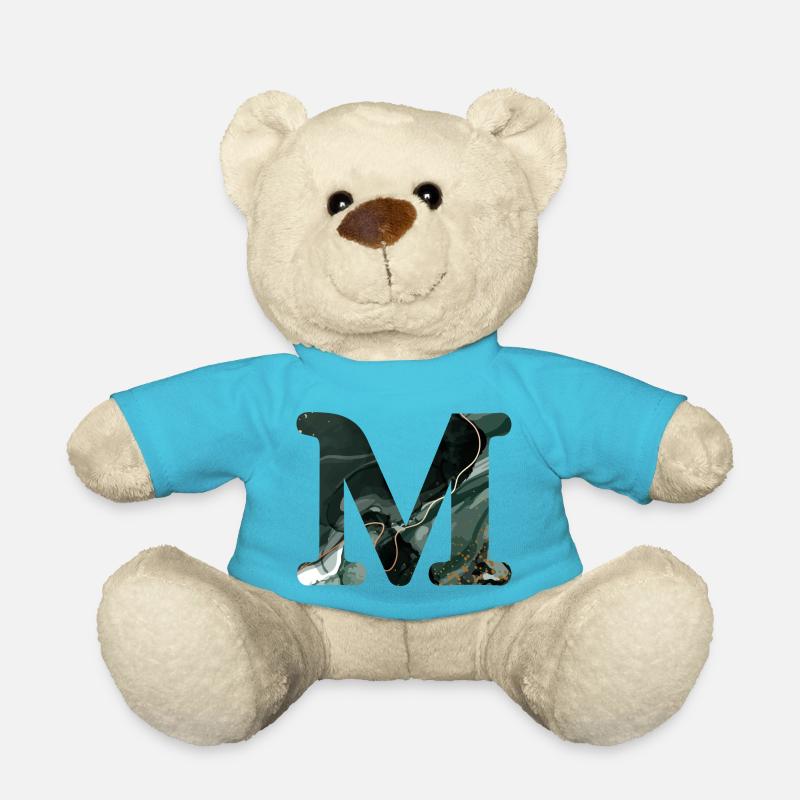 Grün marmorierter Buchstabe m - Teddy - Atollblau