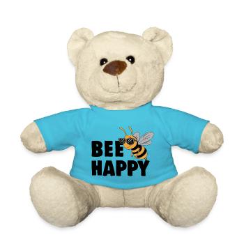 Lustige Biene mit Spruch Bee Happy - Teddy - Atollblau - Vorne