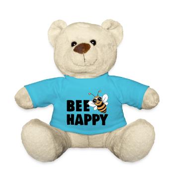 Lustige Biene mit Spruch Bee Happy - Teddy - Atollblau - Vorne