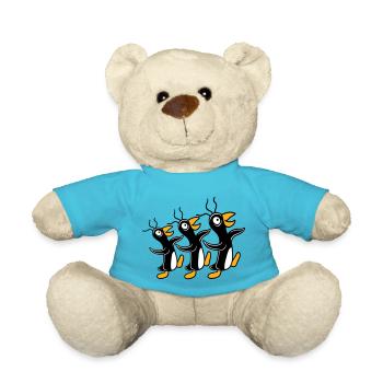 3 crazy penguins running stupid team friends crew - Teddy Bear - atoll blue - Front