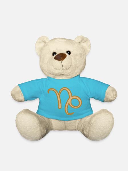 Capricorn Zodiac Symbol Two Tone Golden - Teddy Bear - atoll blue