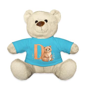 Aquarell Bär mit Buchstabe D Alphabet Illustration - Teddy - Atollblau - Vorne