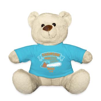 Chainsaw fashion wood making lumberjack woodsman - Teddy Bear - atoll blue - Front