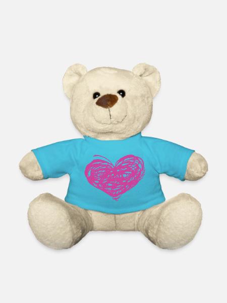 Rosa Herz-Scribble Kunst - Teddy - Atollblau