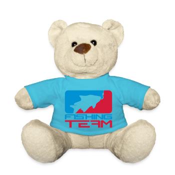 fishing team sport logo red blue caught fish - Teddy Bear - atoll blue - Front