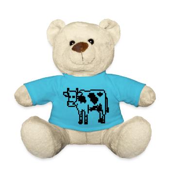 Cow Pixelated Pixel Cow Gift Idea - Teddy Bear - atoll blue - Front