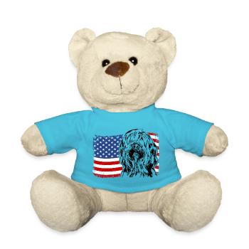 Briard America Flag Dogs Wilsigns - Teddy Bear - atoll blue - Front