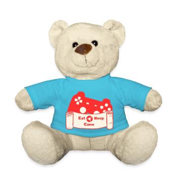 Eat Sleep Game and Repeat - Rot/Beige - Teddy - Atollblau - Vorne