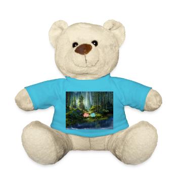 hugadino dinos in the forest, cute dinosaur, love - Teddy Bear - atoll blue - Front