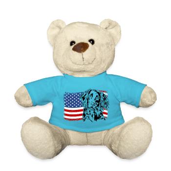 Small Münsterländer America Flag Dog Dogs - Teddy Bear - atoll blue - Front