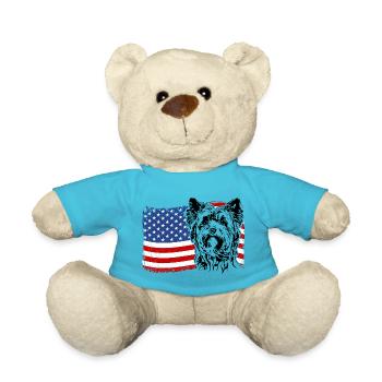 Yorkshire Terrier America Flag Patriotic Dog - Teddy Bear - atoll blue - Front