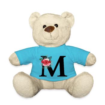 Roter Blumenbuchstabe M - Teddy - Atollblau - Vorne