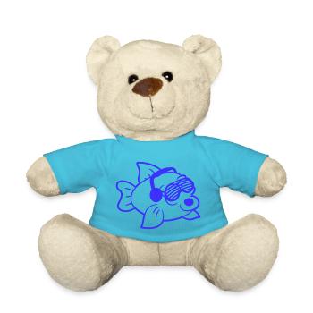 Party Fish Underwater Sea Animal Music Club Fun - Teddy Bear - atoll blue - Front