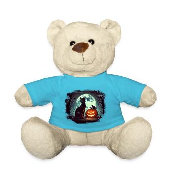Halloween Cat Black Pumpkin Moon Gothic Witch - Teddy Bear - atoll blue - Front