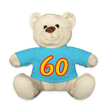 60. 60 YEARS. 60th ANNIVERSARY. 60TH BIRTHDAY. - Teddy Bear - atoll blue - Front