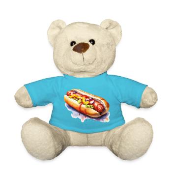 Wasserfarbener Hotdog Kunst - Teddy - Atollblau - Vorne