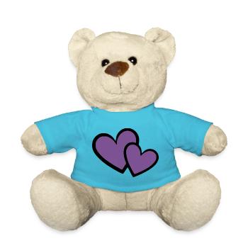 2 violette Herzen Herz violett Herzmuster - Teddy - Atollblau - Vorne