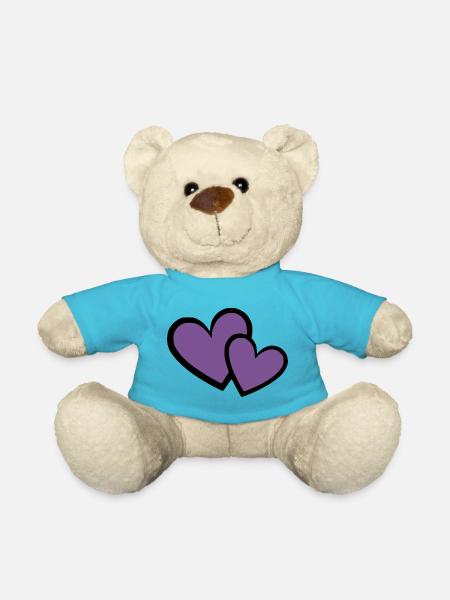 2 violette Herzen Herz violett Herzmuster - Teddy - Atollblau