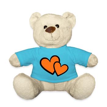 orangenes Herz 2 Herzen  Herzmuster Geschenk - Teddy - Atollblau - Vorne
