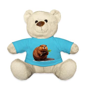 Beaver with branch forest animal illustration - Teddy Bear - atoll blue - Front