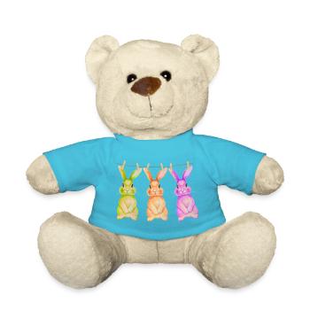 Hase T-Shirt süß Wäscheleine Osterdesign Geschenk - Teddy - Atollblau - Vorne