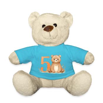 Little Bear with Number Five - Teddy Bear - atoll blue - Front