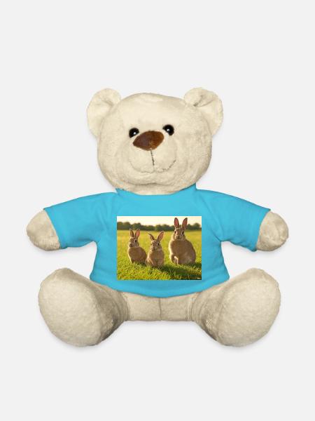 Spring Bunny Trio - Teddy Bear - atoll blue