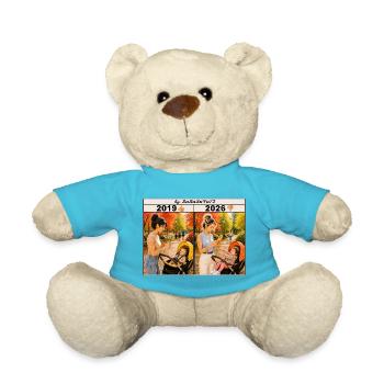 Mother with smartphone and baby - Teddy Bear - atoll blue - Front