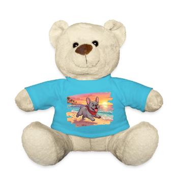 Entzückende französische Bulldogge am Strand - Teddy - Atollblau - Vorne
