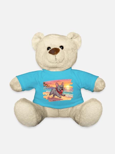 Adorable french bulldog on the beach - Teddy Bear - atoll blue