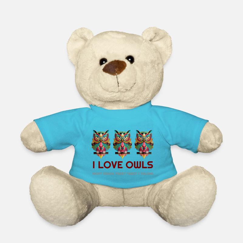 Ich liebe Eulen, Eulen, Eule Hoodies, Eule-T-Shirts, Eule - Teddy - Atollblau