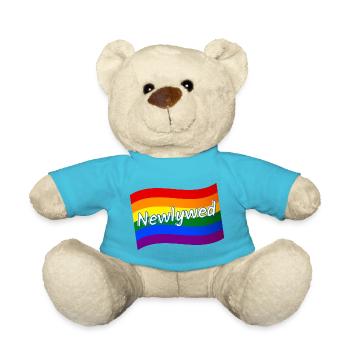 Gay pride Les jeunes mariés viennent de se marier drapeau arc-en-ciel LGBT - Nounours - bleu outremer - Devant