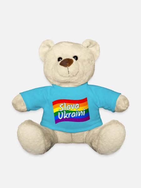 Slava Ukraini Slava Ukraine Rainbow Flag LGBTQ gay - Teddy Bear - atoll blue