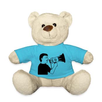 Mann wütend Demonstration Megafon - Teddy - Atollblau - Vorne