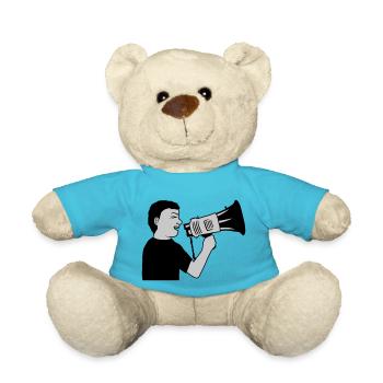 Demonstration Megafon Propaganda Mann - Teddy - Atollblau - Vorne