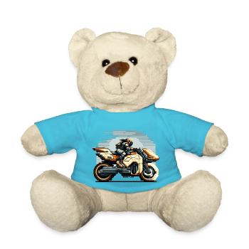 Un motard conduit la moto 8 bits du futur - Nounours - bleu outremer - Devant