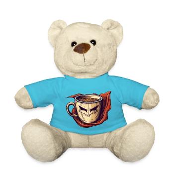 Kaffee und Cappuccino als Koffein Superheld - Teddy - Atollblau - Vorne