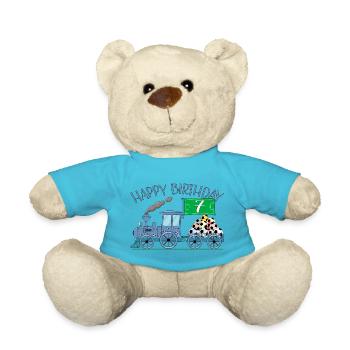 Kinderzug Eisenbahn Happy Birthday Fußball 7 - Teddy - Atollblau - Vorne