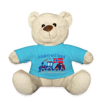 Gratulerer med dagen Norwegen Fußball Eisenbahn - Teddy - Atollblau - Vorne