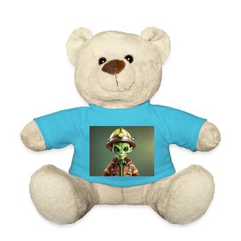 niedliche kleine grüne Retro Vintage Alien Feuerwehrmann - Teddy - Atollblau - Vorne