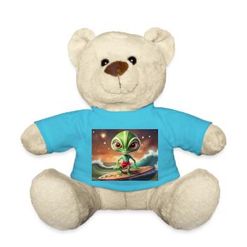 niedliche kleine grüne retro vintage alien surfen - Teddy - Atollblau - Vorne
