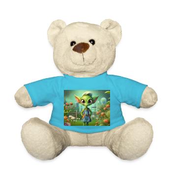 mignon petit vert rétro extraterrestre jardin de travail - Nounours - bleu outremer - Devant