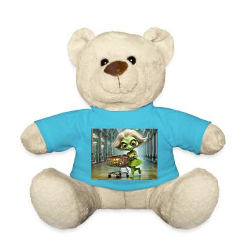 cute little green retro vintage alien everyday - Teddy Bear - atoll blue - Front
