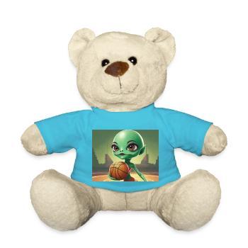 cute little green retro vintage alien basketball - Teddy Bear - atoll blue - Front