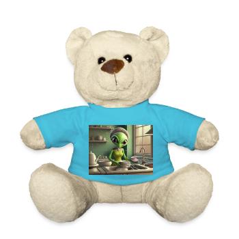 niedliche kleine grüne retro vintage alien jeden tag - Teddy - Atollblau - Vorne
